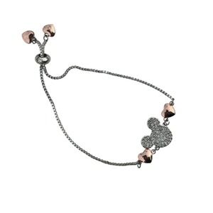 Mickey Mouse Disneyana Slide Adjustable Bracelet Silver Crystal Rose Gold Hearts